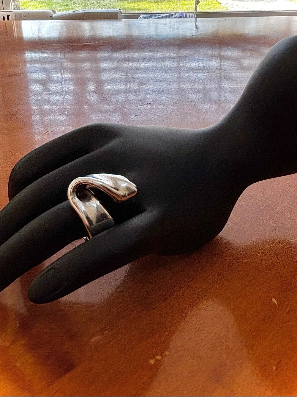 Modern Sculptural Silver Tone Open Ring-Made in Israel-